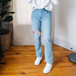 Abercrombie & Fitch Light Wash Distressed 90s Straight Leg Jeans Curve Love